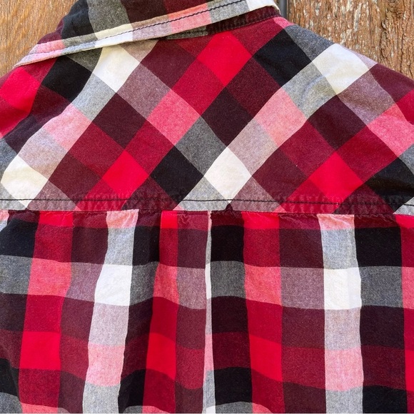 ARIZONA JEANS Boys Red Black Plaid Check Button Down Shirt Size 14-16 - Picture 8 of 9